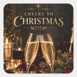 Pegatina Cuadrada Elegantes Feliz Navidad Brindis a la Champaña de N