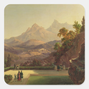 Pegatina Cuadrada Elegantes figuras convergiendo en una terraza, Sin