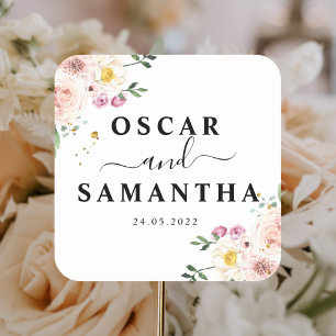 Pegatina Cuadrada Elegantes flores de belleza coloridas y caídas de