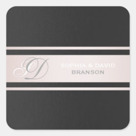 Pegatina Cuadrada Elegantes franjas rosadas Monograma texturado negr