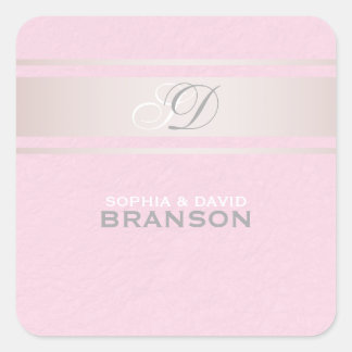 Pegatina Cuadrada Elegantes franjas rosadas Monograma texturado rosa