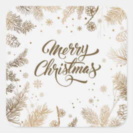 Pegatina Cuadrada Elegantes hojas de pino y vacaciones de conos | PE