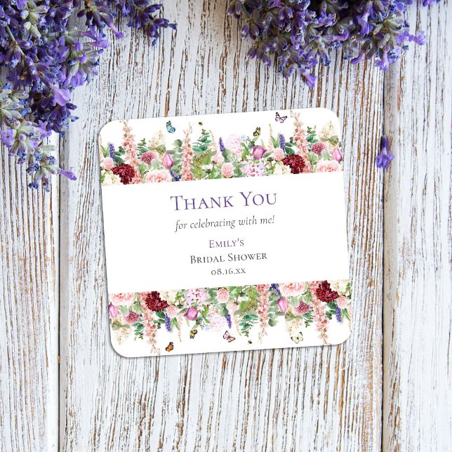 Pegatina Cuadrada Elegantes Mariposas Florales Gracias Ducha Bridal (Subido por el creador)
