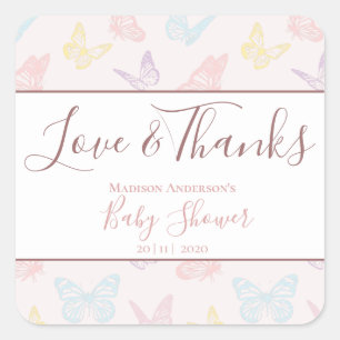 Pegatina Cuadrada Elegantes mariposas rosadas pasteles Baby Shower g