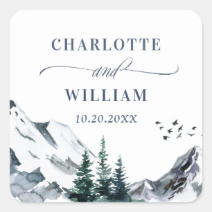 Pegatina Cuadrada Elegantes Montañas Acuáticas Boda Gracias Squ
