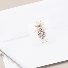 Pegatina Cuadrada Elegantes Navidades de Pinecone personalizados
