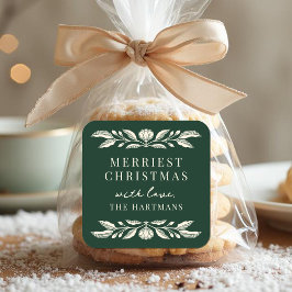 Pegatina Cuadrada Elegantes Navidades florales de arte folclórico pe