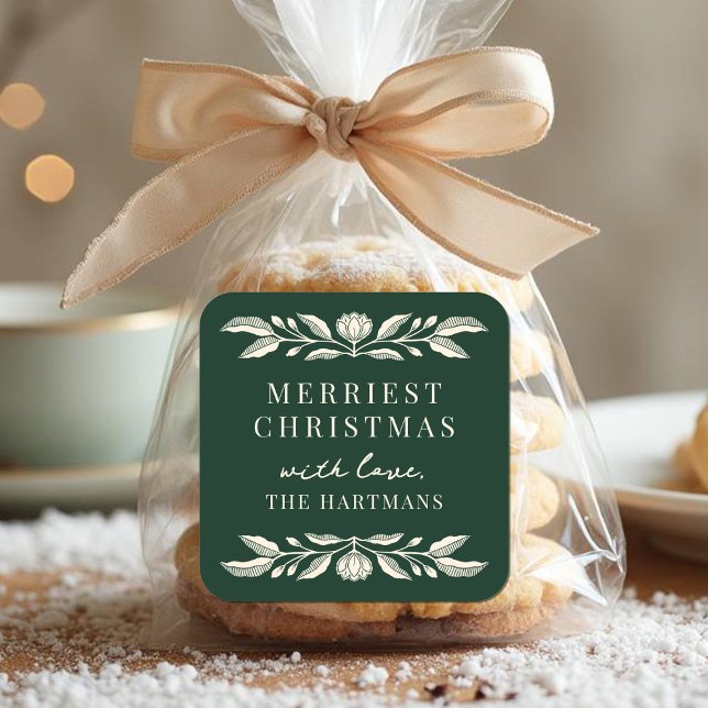 Pegatina Cuadrada Elegantes Navidades florales de arte folclórico pe (Subido por el creador)