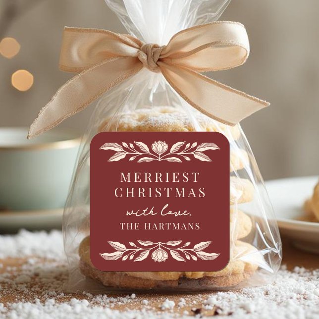 Pegatina Cuadrada Elegantes Navidades florales de arte folclórico pe (Subido por el creador)