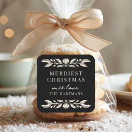 Pegatina Cuadrada Elegantes Navidades florales de arte folclórico pe