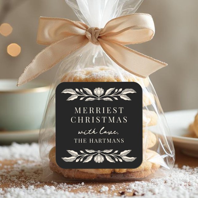 Pegatina Cuadrada Elegantes Navidades florales de arte folclórico pe (Subido por el creador)