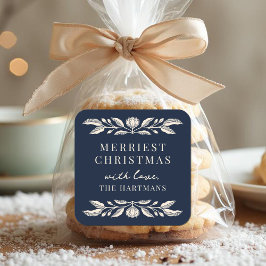 Pegatina Cuadrada Elegantes Navidades florales de arte folclórico pe