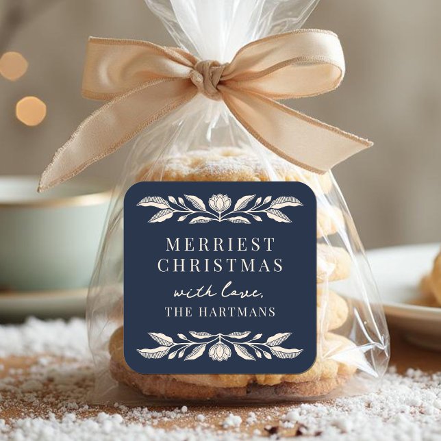 Pegatina Cuadrada Elegantes Navidades florales de arte folclórico pe (Subido por el creador)