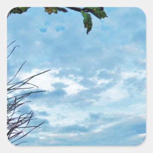 Pegatina Cuadrada Elegantes Navidades Holly, cielo azul