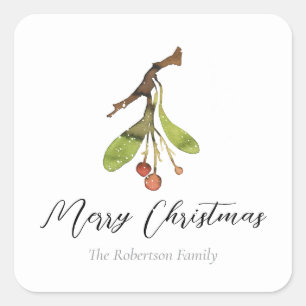 Pegatina Cuadrada Elegantes Navidades Mistletoe