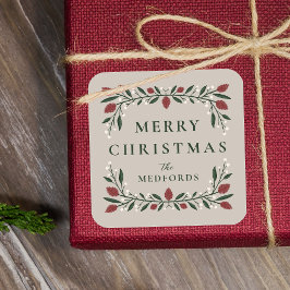 Pegatina Cuadrada Elegantes Navidades personalizados de marco clásic