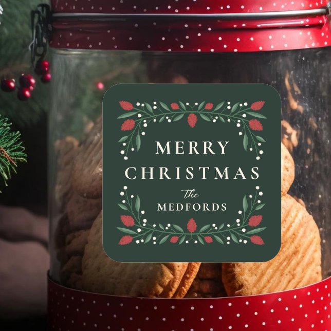 Pegatina Cuadrada Elegantes Navidades personalizados de marco clásic (Subido por el creador)