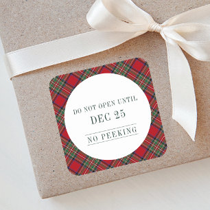 Pegatina Cuadrada Elegantes Navidades Red Rustic Plaid Stewart Tartá