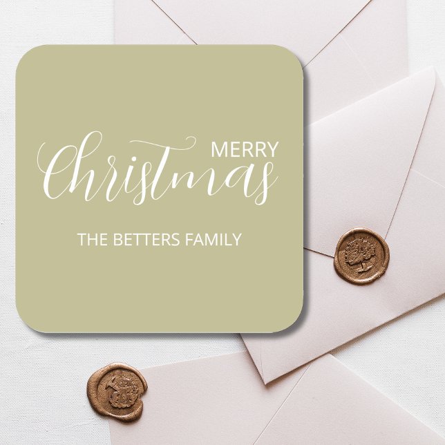 Pegatina Cuadrada Elegantes Navidades verdes de sabio simple y limpi (Subido por el creador)