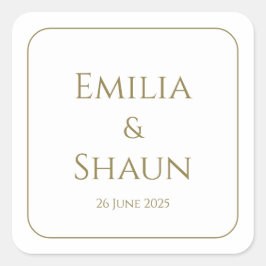 Pegatina Cuadrada Elegantes pegatinas de boda blancas y cuadradas de