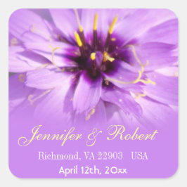 Pegatina Cuadrada Elegantes, pegatinas de boda de flores moradas de 