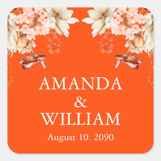 Pegatina Cuadrada Elegantes Pegatinas florales de atardecer (Anverso)