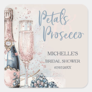 Pegatina Cuadrada Elegantes Pétalos & Prosecco Boho Rosa Pálido Vera