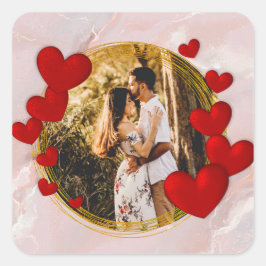 Pegatina Cuadrada Elegantes San Valentín, Amor, Aniversario Corazón 