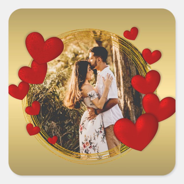 Pegatina Cuadrada Elegantes San Valentín, Amor, Aniversario Corazón  (Anverso)