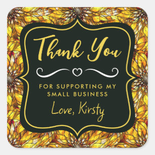 Pegatina Cuadrada Elegantes Sunflowers Vidrio Manchado Pequeña Empre