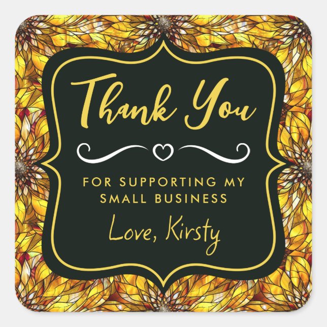 Pegatina Cuadrada Elegantes Sunflowers Vidrio Manchado Pequeña Empre (Anverso)