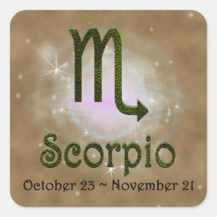 Pegatina Cuadrada Elegir color Escorpio Zodiaco Rótulo Astrológico