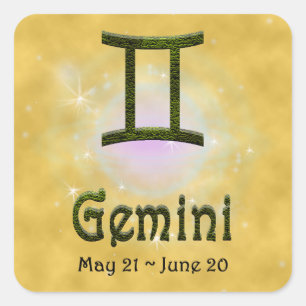 Pegatina Cuadrada Elegir color Gemini Rótulo Astrológico Zodiaco