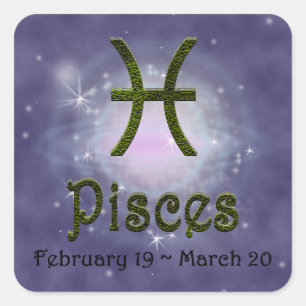 Pegatina Cuadrada Elegir color Piscis Zodiac Rótulo Astrológico