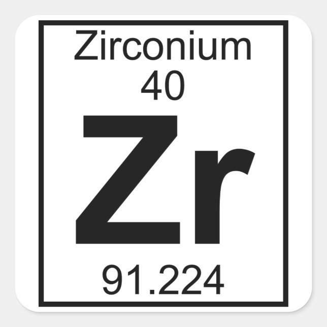 Pegatina Cuadrada Elemento 040 - Zr - Zirconio (completo) (Anverso)