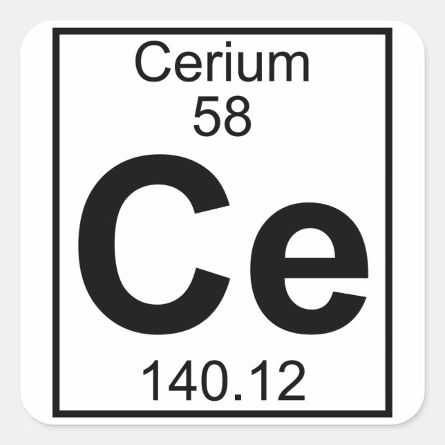 Pegatina Cuadrada Elemento 058 - Ce - Cerium (Completo) (Anverso)