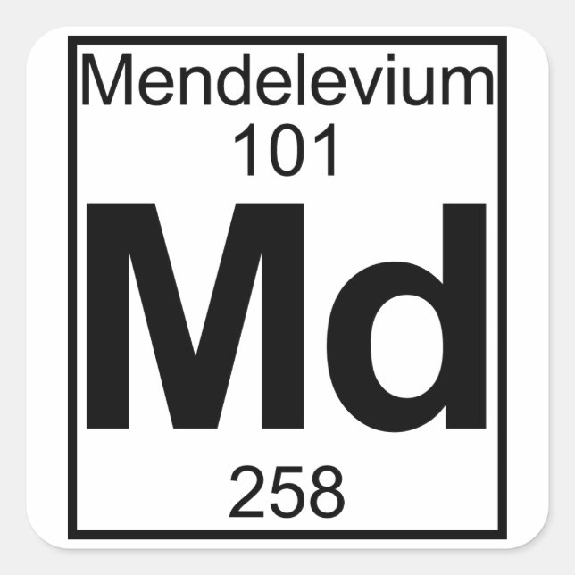 Pegatina Cuadrada Elemento 101 - Md - Mendelevium (Completo) (Anverso)
