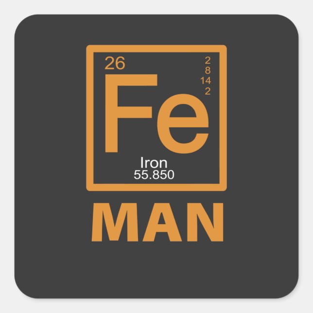 Pegatina Cuadrada Elemento Iron Fe (Anverso)