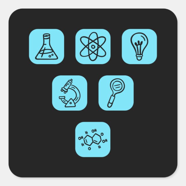 Pegatina Cuadrada Elementos de ciencia (Anverso)