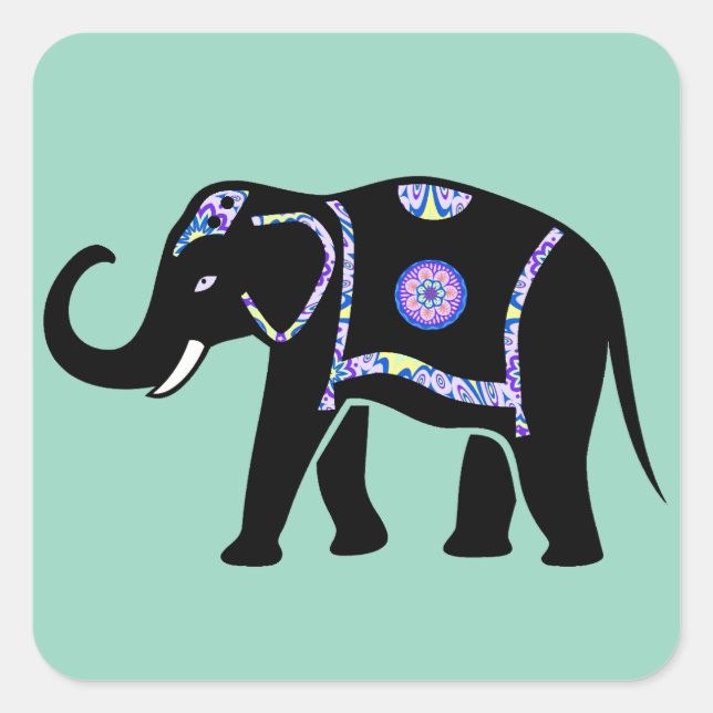 Pegatina Cuadrada Elephant Animal Abstract Decorative Patterns (Anverso)