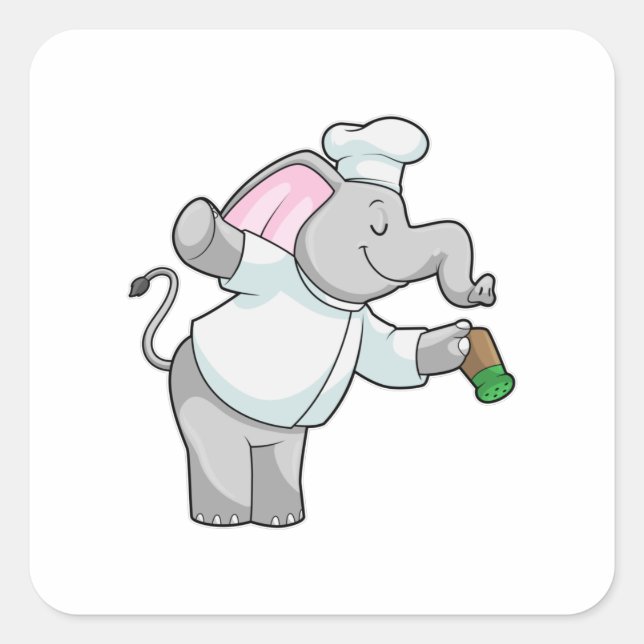 Pegatina Cuadrada Elephant as Chef with Salt shaker (Anverso)