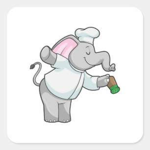 Pegatina Cuadrada Elephant as Chef with Salt shaker