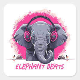 Pegatina Cuadrada Elephant Beats DJ