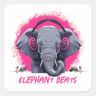 Pegatina Cuadrada Elephant Beats DJ