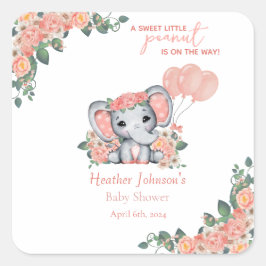 Pegatina Cuadrada Elephant Chica Baby Shower