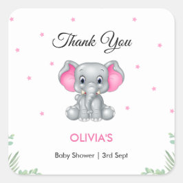 Pegatina Cuadrada Elephant Chica Baby Shower Gracias