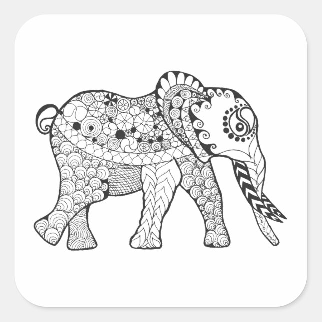 Pegatina Cuadrada Elephant Doodle (Anverso)