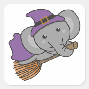 Pegatina Cuadrada Elephant Halloween Brujas Niños brujas testean la 