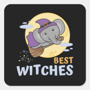 Pegatina Cuadrada Elephant Halloween Niños brujos brujos mejores bru