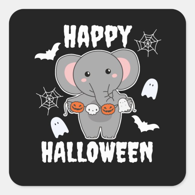 Pegatina Cuadrada Elephant Happy Halloween Calabaza de barba (Anverso)
